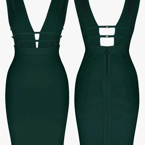 Women 'Sexy Deep V Plunge Sleeveless Cut Out Bodycon Bandage Dress - Picture 3 of 9